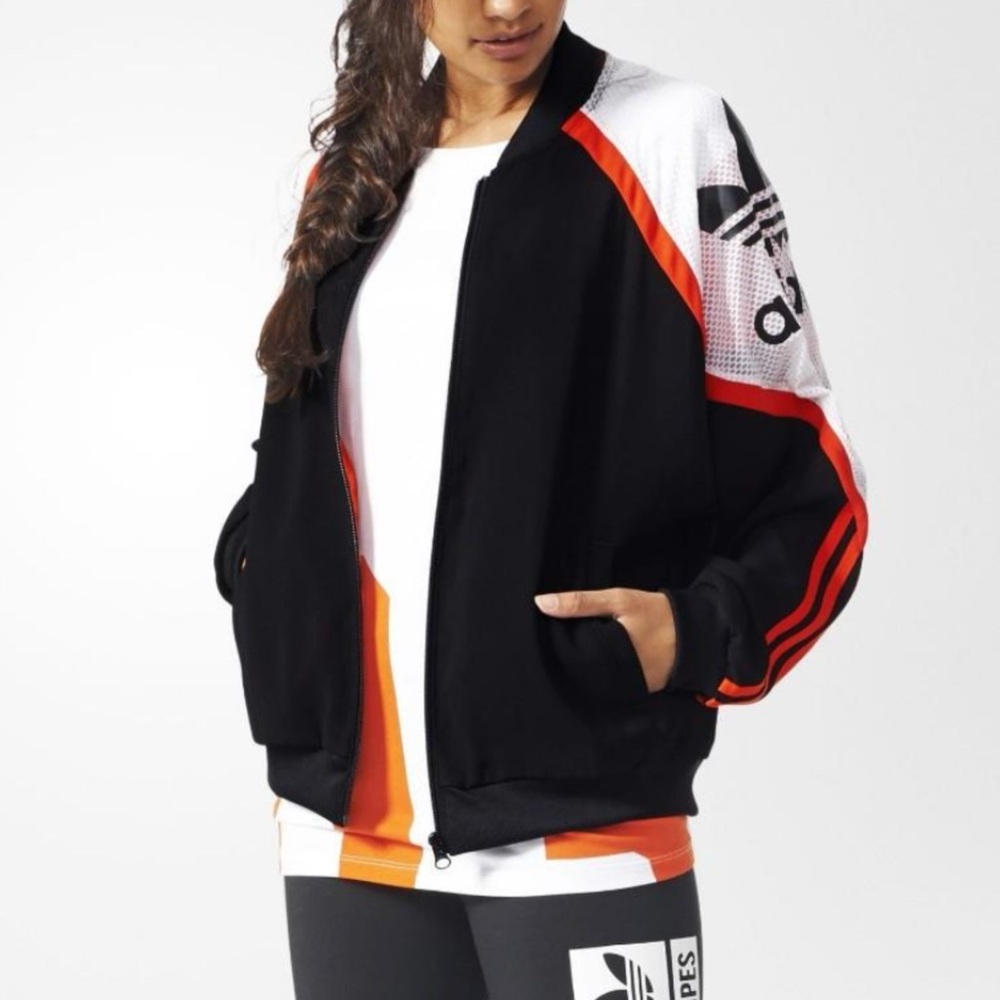 Adidas Originals Orange Black Track Jacket 03 Mesh Cropped Size Medium